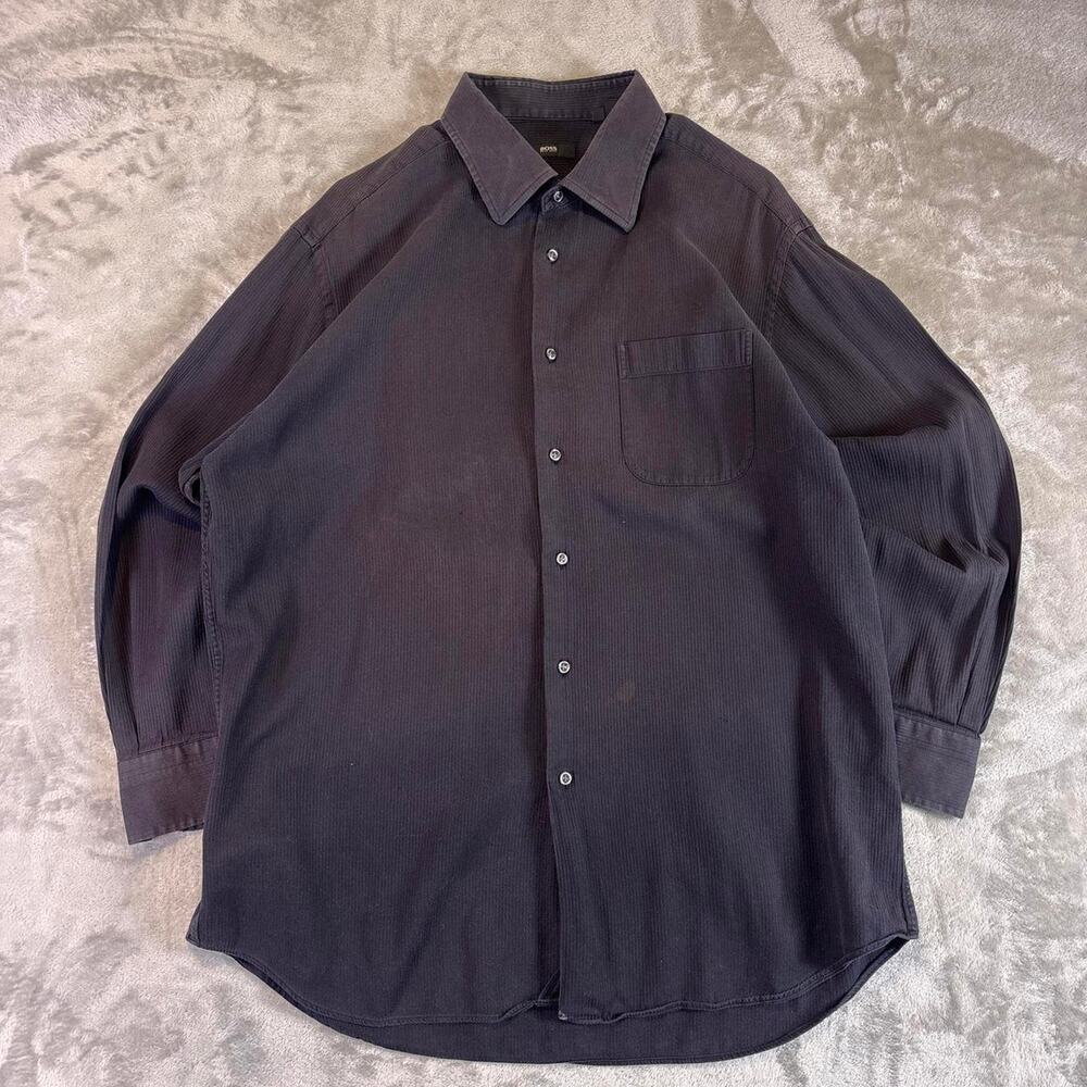 Hugo Boss Button Up Shirt Men’s 17.5 32/33 Black Herringbone Dress Shirt